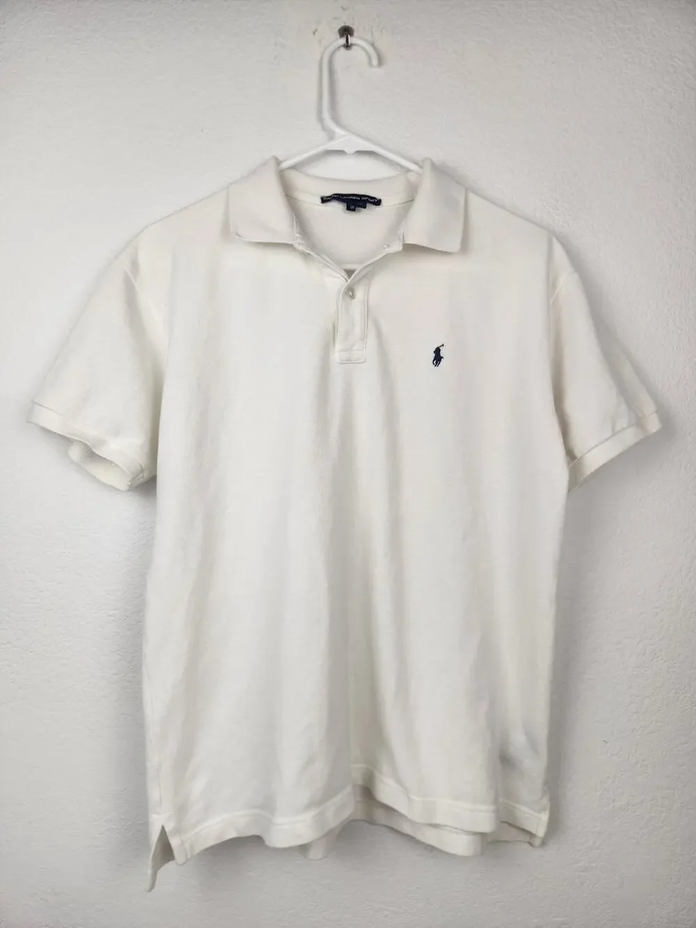 Vintage Ralph Lauren Sport Polo Shirt White Men Medium Horse Logo Short Sleeve